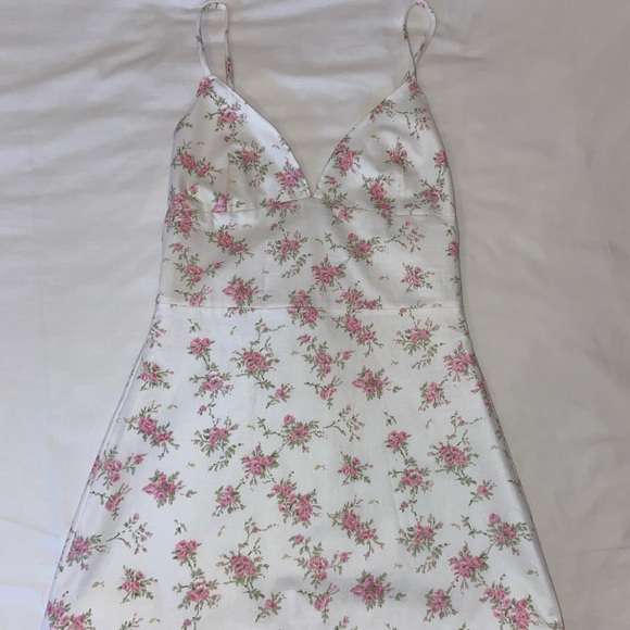 HANDMADE White and Pink Floral Low Back Cotton Mini Dress - Picture 1 of 2